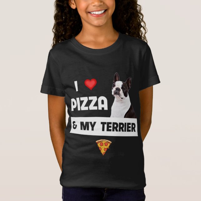 I Liebe Pizza and My Boston Terrier Dog Pepperoni  T-Shirt (Vorderseite)