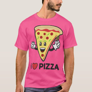 I Liebe Pizza I Heart Cartoon Charakter Pepperoni T-Shirt