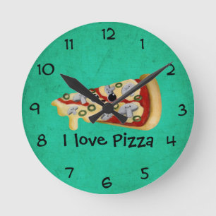 I Liebe Pizza Runde Wanduhr