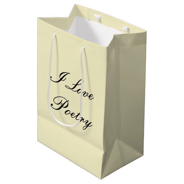 I Liebe Poetry Gift Bag (Creme & Black) Mittlere Geschenktüte (Vorderseite Schrägansicht)