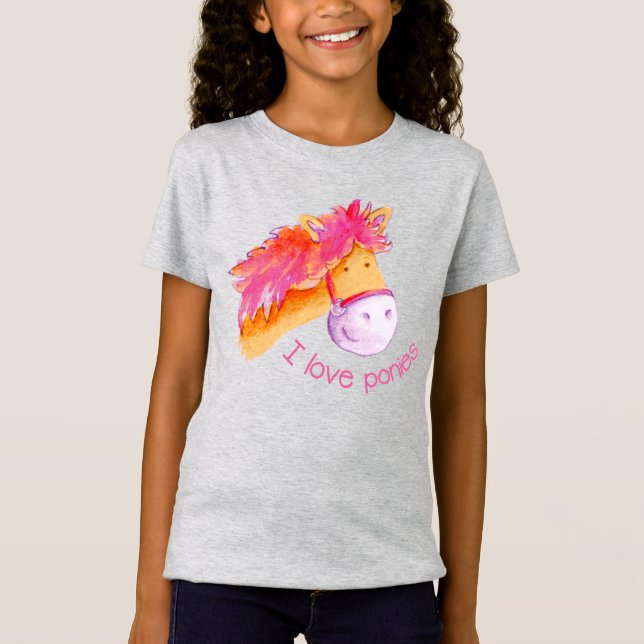 I Liebe Ponys Aquarellkunst Whimsy Art T-Shirt (Vorderseite)