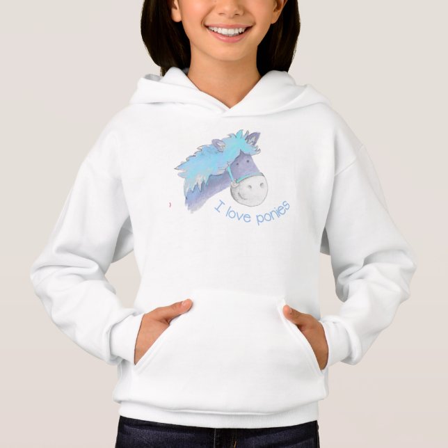 I Liebe Ponys Peter Patter blauen Kunstpferd T - S Hoodie (Vorderseite)
