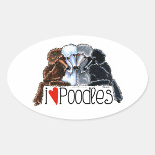 I Liebe Poodles Ovaler Aufkleber