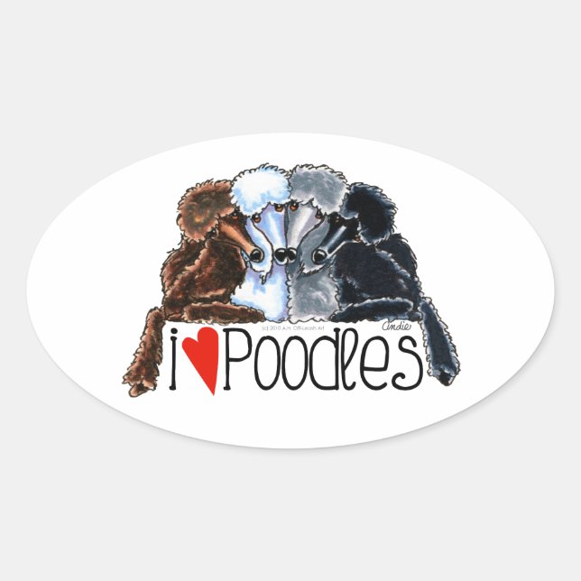 I Liebe Poodles Ovaler Aufkleber (Vorderseite)