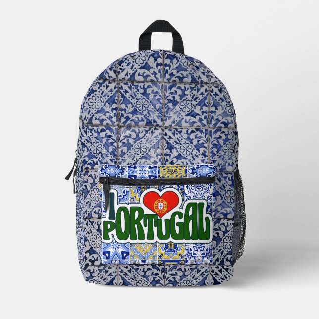 I Liebe Portugal Blue Tiles Backpack Bedruckter Rucksack (Vorderseite)