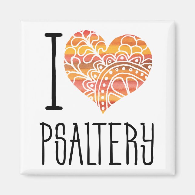 I Liebe Psaltery Orange Mandala Herz Magnet (Vorne)
