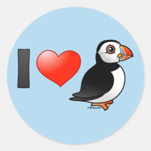 I Liebe Puffins Runder Aufkleber