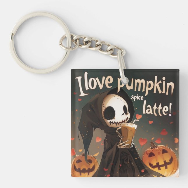 I Liebe Pumpkin Gewürz Latte Digital Art Schlüsselanhänger (Vorderseite)