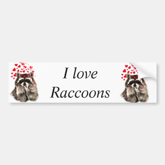 I Liebe Raccoons Funny Raccoon Blows Kisses Liebe Autoaufkleber (Vorne)