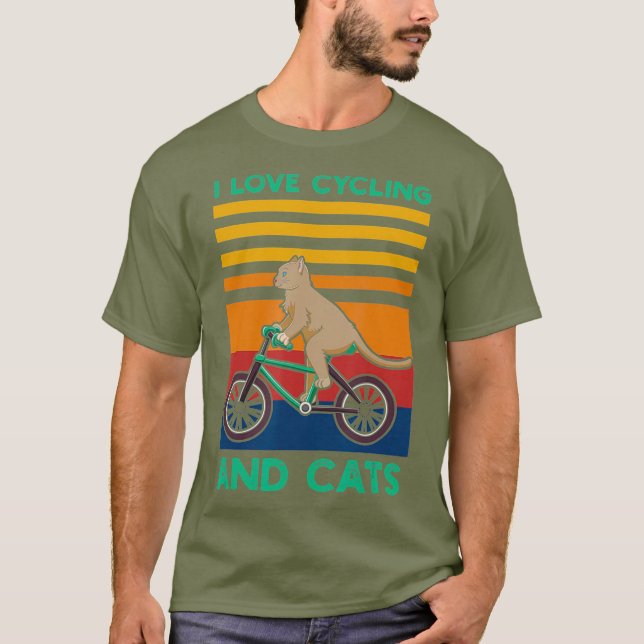 I Liebe Radfahren und Katzen Fahrradfahren T-Shirt (Vorderseite)