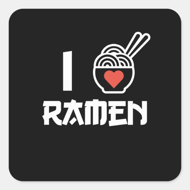 I Liebe Ramen Anime Kawaii Ramen Noodles Lover Gra Quadratischer Aufkleber (Vorderseite)