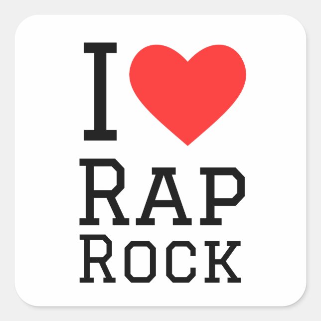 I Liebe Rap Rock Quadratischer Aufkleber (Vorderseite)