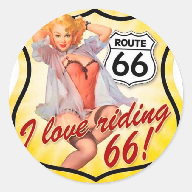 I Liebe Reiten Route 66 Button Up Girl Runder Aufkleber (Vorderseite)