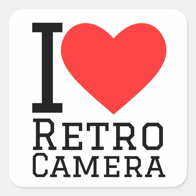 I Liebe Retrokamera Quadratischer Aufkleber (Vorderseite)