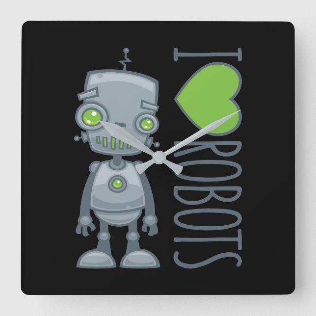 I Liebe Roboter Quadratische Wanduhr (Vorderseite)