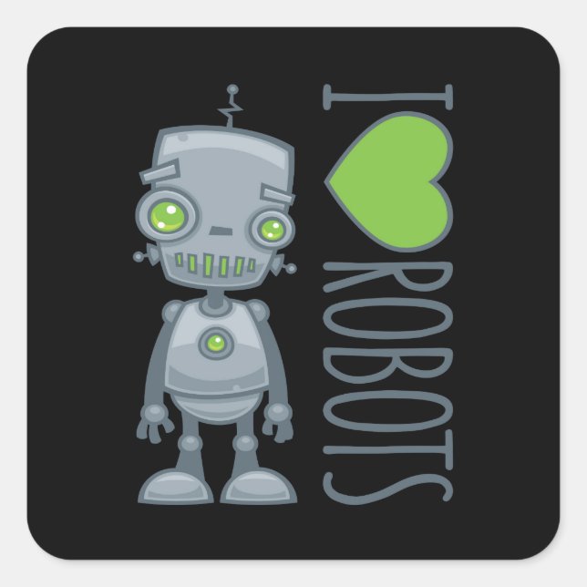 I Liebe Roboter Quadratischer Aufkleber (Vorderseite)