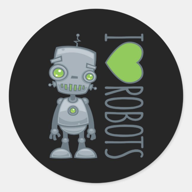 I Liebe Roboter Runder Aufkleber (Vorderseite)