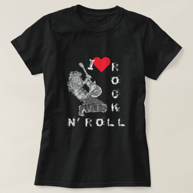I Liebe Rock and Roll T - Shirt Rock Guitar Player (Design vorne)