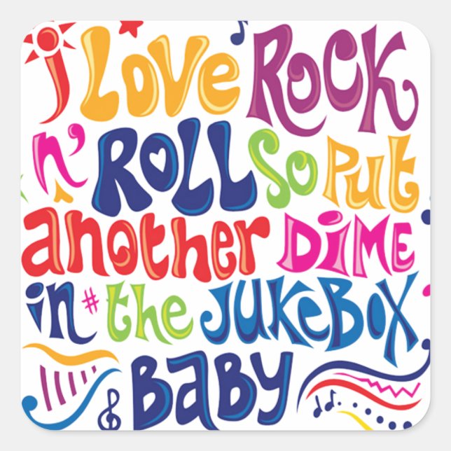 I Liebe Rock n Roll Quadratischer Aufkleber (Vorderseite)