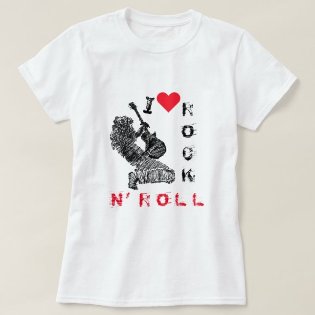I Liebe Rock N' Roll T - Shirt Gitarrenspieler (Design vorne)