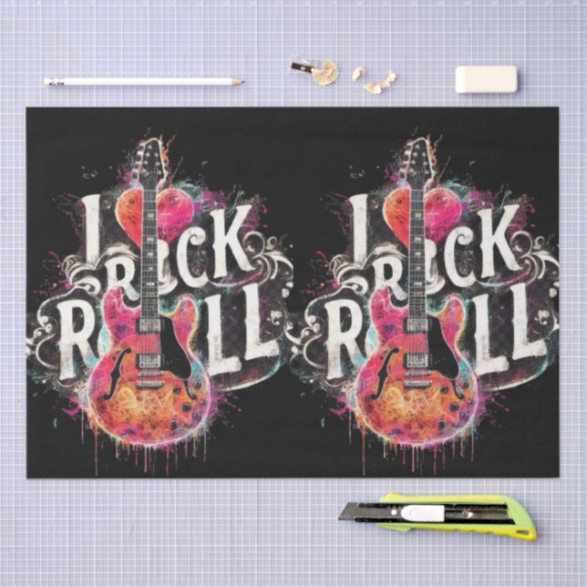 I Liebe Rock'n'Roll Electric Guitar Decoupage Seidenpapier (Handwerk)