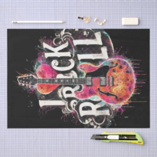 I Liebe Rock'n'Roll Electric Guitar Decoupage Seidenpapier