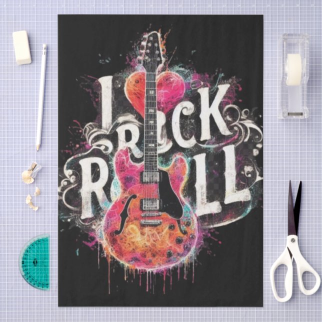I Liebe Rock'n'Roll Electric Guitar Decoupage Seidenpapier (Handwerk)