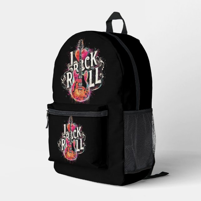 I Liebe Rock'n'Roll Electric Guitar Painting Bedruckter Rucksack (Rückseitige Ecke Rechts)