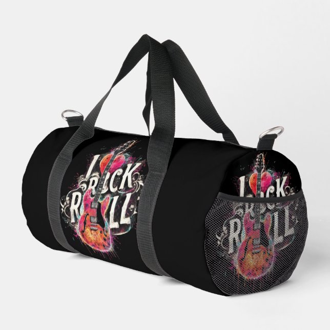I Liebe Rock'n'Roll Electric Guitar Painting Duffle Bag (Rechte Ecke)