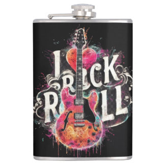 I Liebe Rock'n'Roll Electric Guitar Painting Flachmann