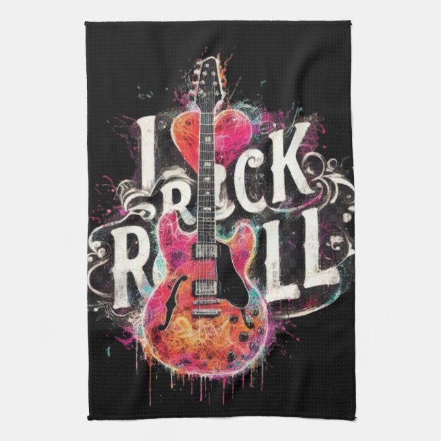 I Liebe Rock'n'Roll Electric Guitar Painting Geschirrtuch (Vertikal)