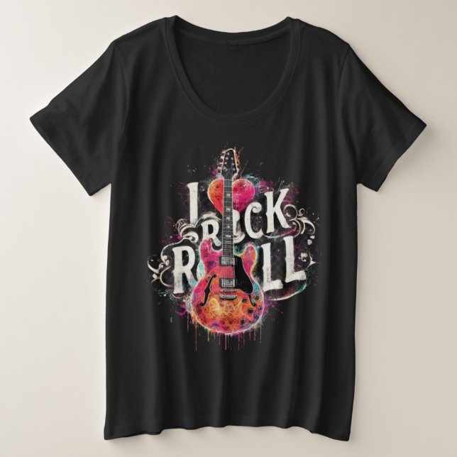 I Liebe Rock'n'Roll Electric Guitar Painting Große Größe T-Shirt (Design vorne)