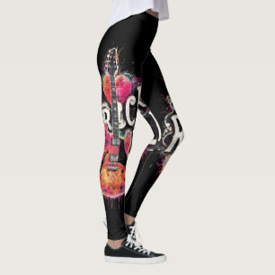 I Liebe Rock'n'Roll Electric Guitar Painting Leggings