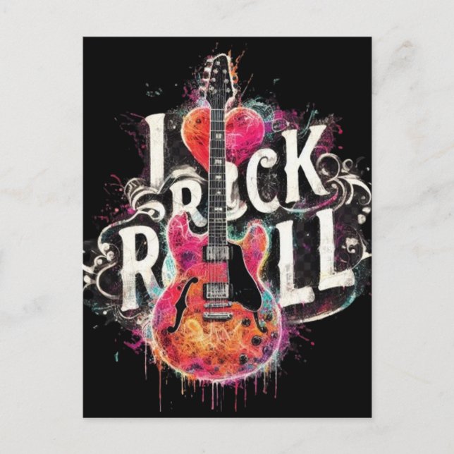 I Liebe Rock'n'Roll Electric Guitar Painting Postkarte (Vorderseite)