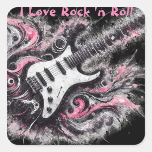 I Liebe Rock'n'Roll Electric Guitar Painting Quadratischer Aufkleber