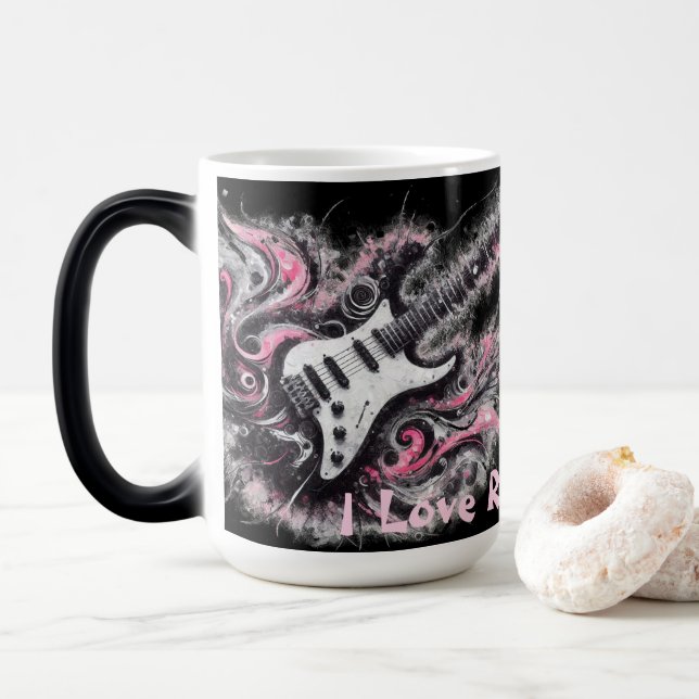 I Liebe Rock'n'Roll Electric Guitar Painting Verwandlungstasse (Mit Donut)