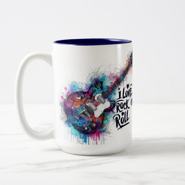 I Liebe Rock'n'Roll Electric Guitar Painting Zweifarbige Tasse (Links)