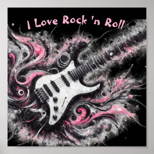 I Liebe Rock'n'Roll Electric Guitar Pink Black Poster