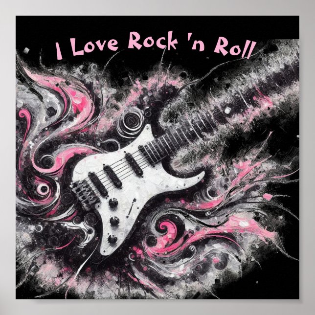 I Liebe Rock'n'Roll Electric Guitar Pink Black Poster (Vorne)