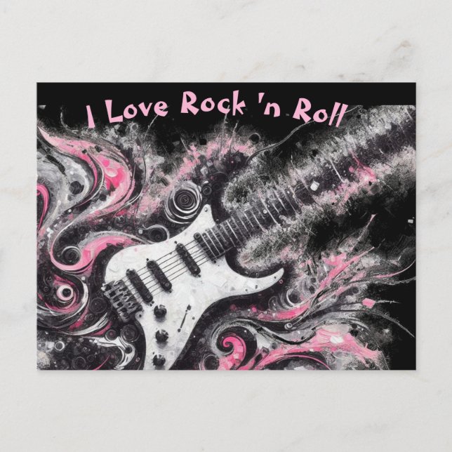 I Liebe Rock'n'Roll Electric Guitar Pink Black Postkarte (Vorderseite)