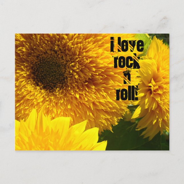 I Liebe Rock'n'Roll Postkarten Sonnenblume hell (Vorderseite)