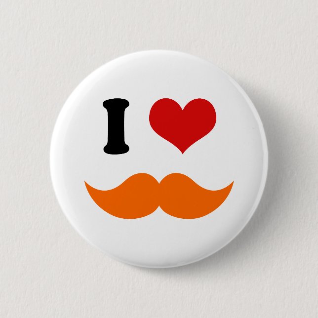 I Liebe-roter orange Schnurrbart des Herz-I Button (Vorderseite)