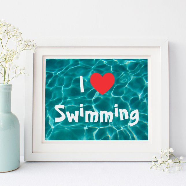 I Liebe Rotes Herz mit Aqua Pool Wasser Poster (I Love Swimming Red Heart with Aqua Pool Water Poster)