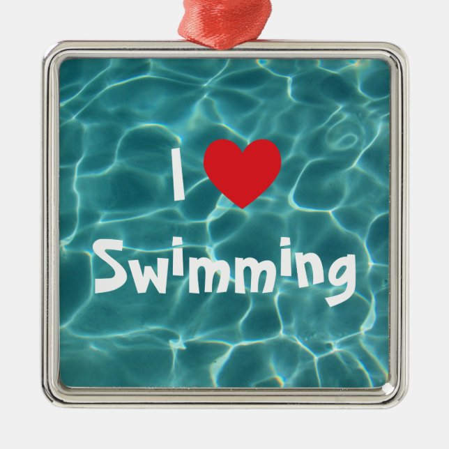 I Liebe Rotes Herz mit Aqua Pool Wasser Silbernes Ornament (Vorne)