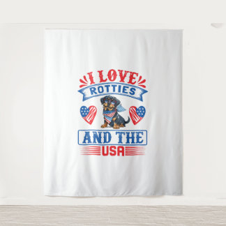 I Liebe Rotties und USA Wandteppich