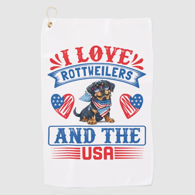 I Liebe Rottweilers und USA Golfhandtuch (Vorderseite)