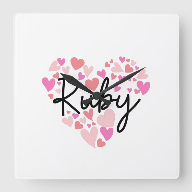 I Liebe Ruby Quadratische Wanduhr (Vorderseite)