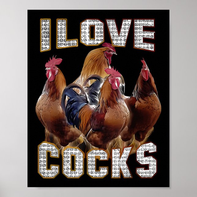 I Liebe S Funny Roosters Meme Chicken Liebhaber Poster (Vorne)