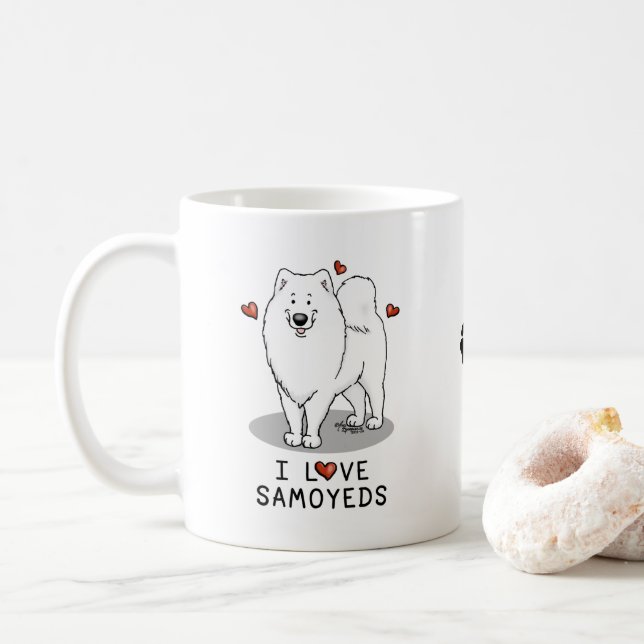 I Liebe Samoyeds - Niedlicher Hund Kaffeetasse (Mit Donut)