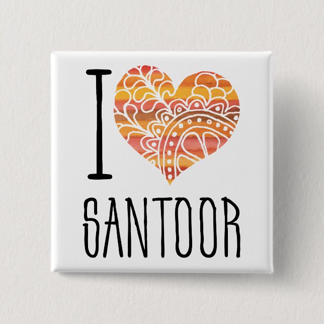 I Liebe Santoor Orange Mandala Herz Button (Vorderseite)